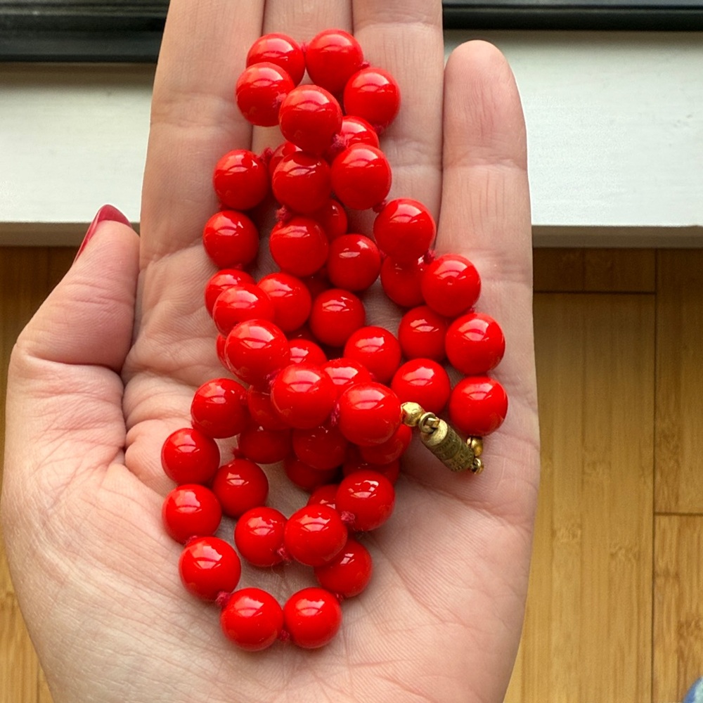 Murano Glass Solid Red Beaded Necklace